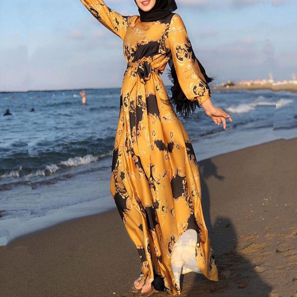 Women's Spring Digital Printing Long-sleeved Graceful Fashionable Dress