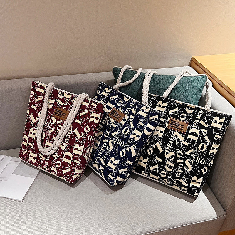 Letter Canvas Fashion Simple Large Capacity Shoulder Bags