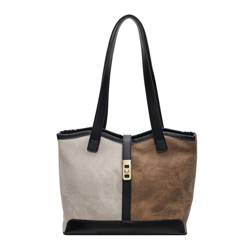 Women's Popular Contrast Color Retro High-grade Large Bags
