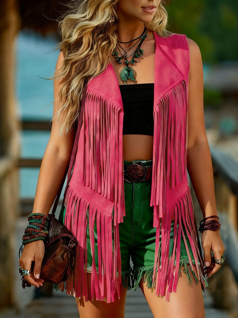 Women's Thick Tassel Suede Loose Baggy Slim Vests