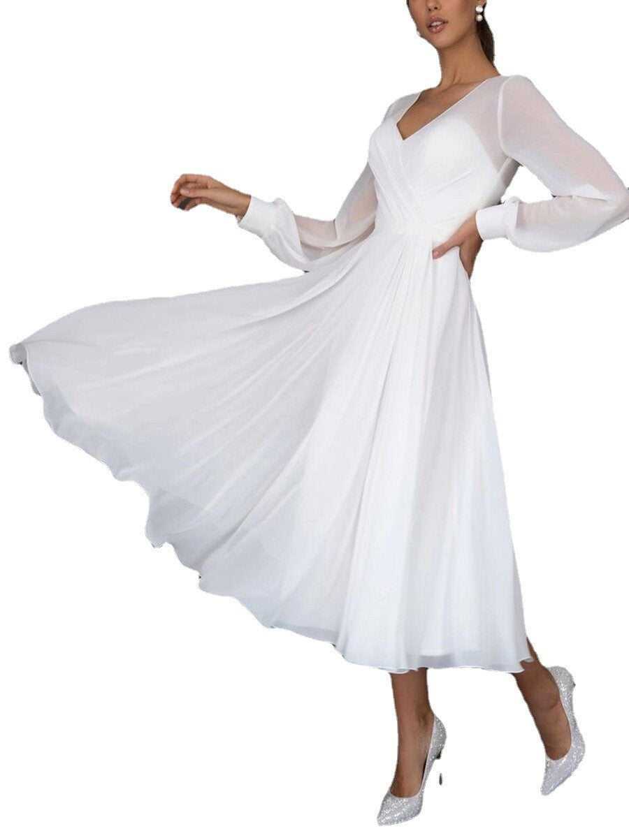 Women's Long Dress Sexy Sleeve Chiffon Mesh Wedding Dresses