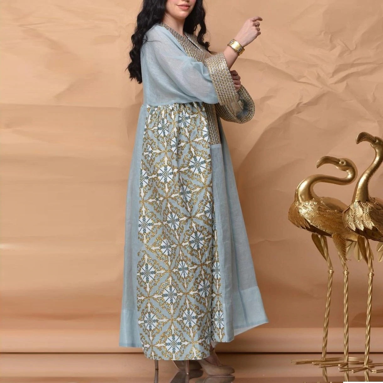 Women's Printed Breathable Long Sleeve Loose Dress Dresses