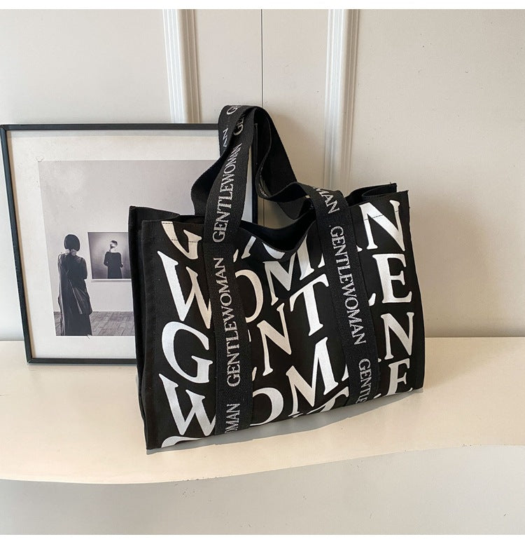 Letter Printed Canvas Large Capacity Fashion Shoulder Bags