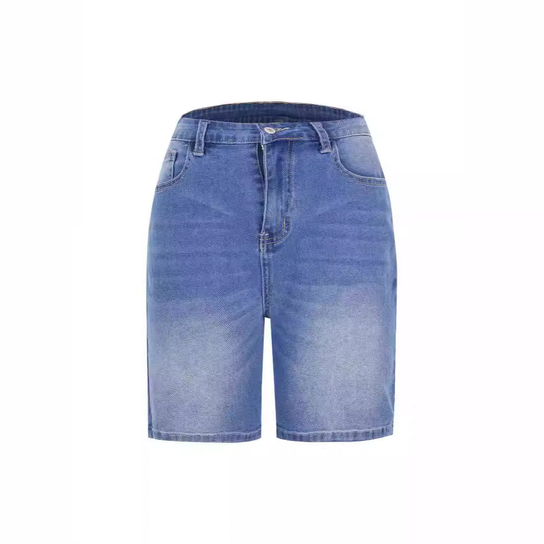 Women's Summer Washed Elastic Waist Denim Cropped Women's Jeans
