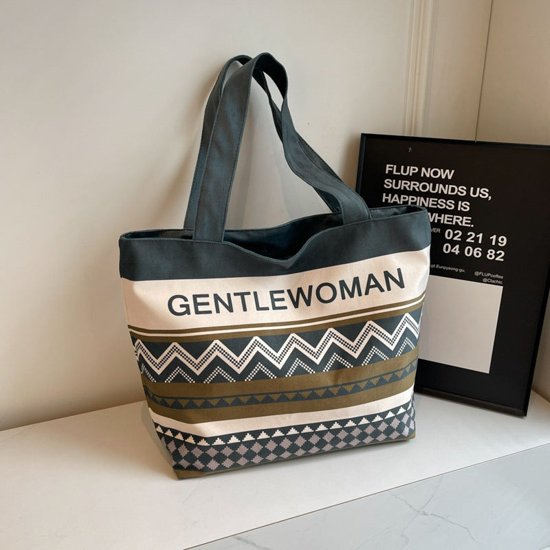 Women's Niche Letter Canvas Large Capacity Shoulder Bags
