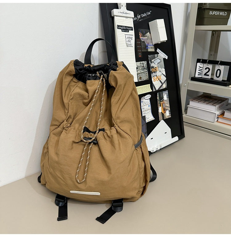Men's Drawstring Pull String Nylon College Trip Backpacks