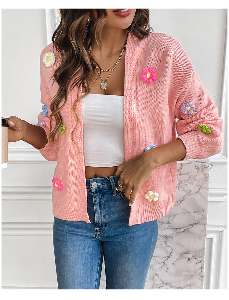 Women's Crocheting Flower Sweet Knitted Idle Style Sweaters