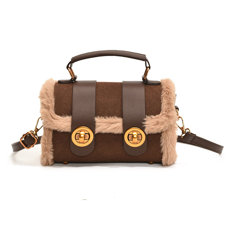 Niche Retro Fashion Plush Portable Boston Crossbody Bags