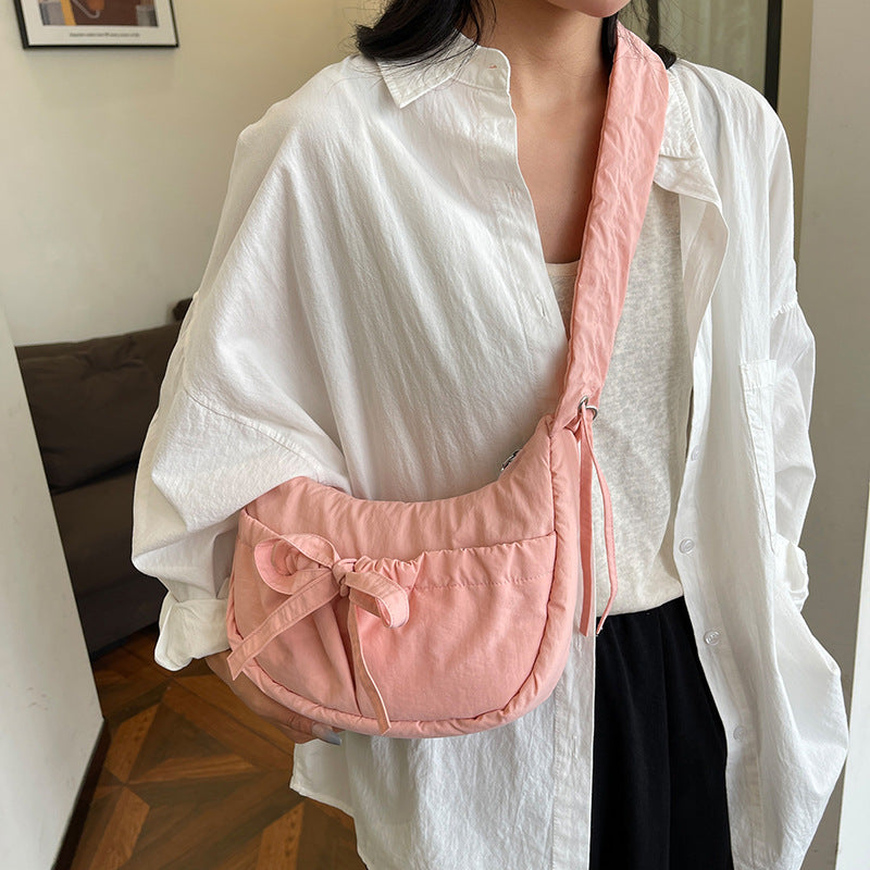 Teenage Leisure Korean Style Bow Underarm Pleated Adjustable Strap Shoulder Bags