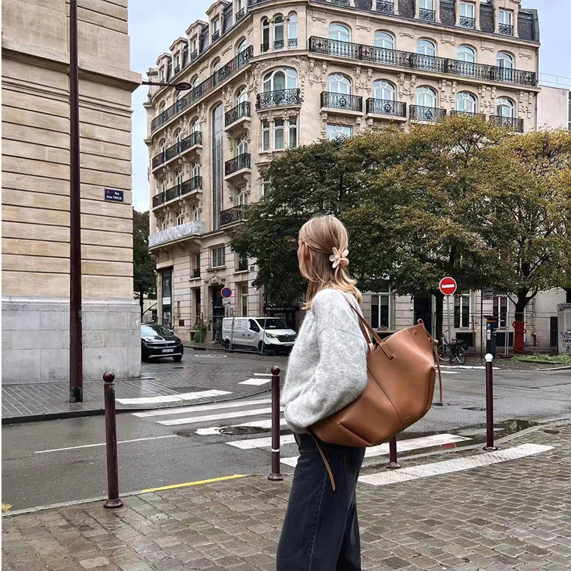 Upgraded French Niche Cowhide Portable Large Tote Bags