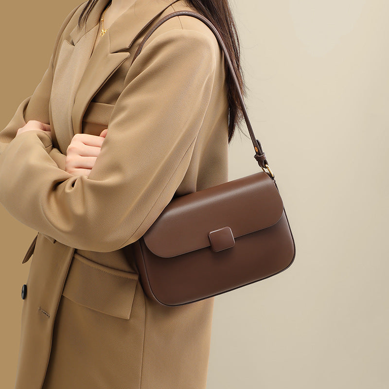 Women's Tofu Underarm Genuine Leather High-grade Small Square Bags