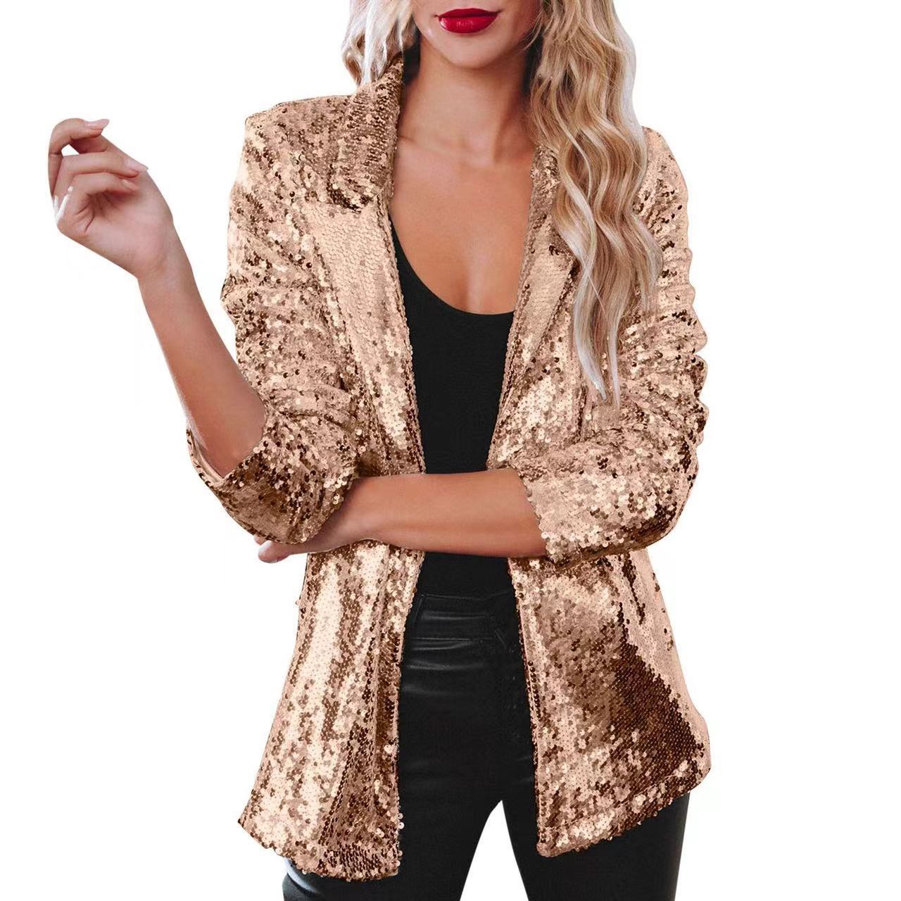 Women's Casual Sequin Sequined Long Sleeve Graceful Coats