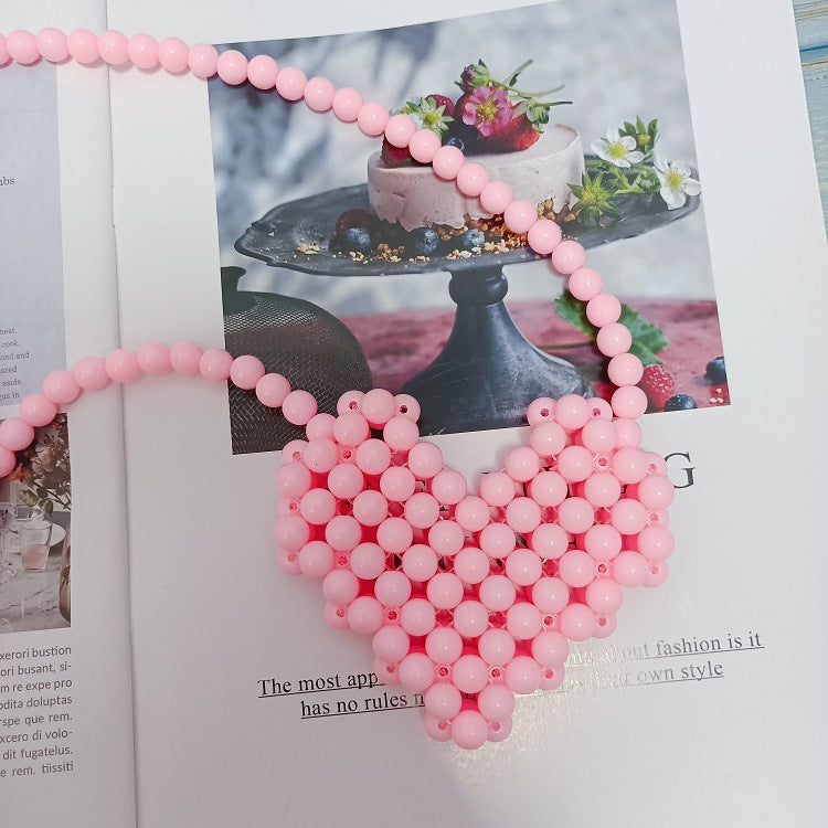 Beaded Peach Heart Beads Pearl Handmade Ya Crossbody Bags