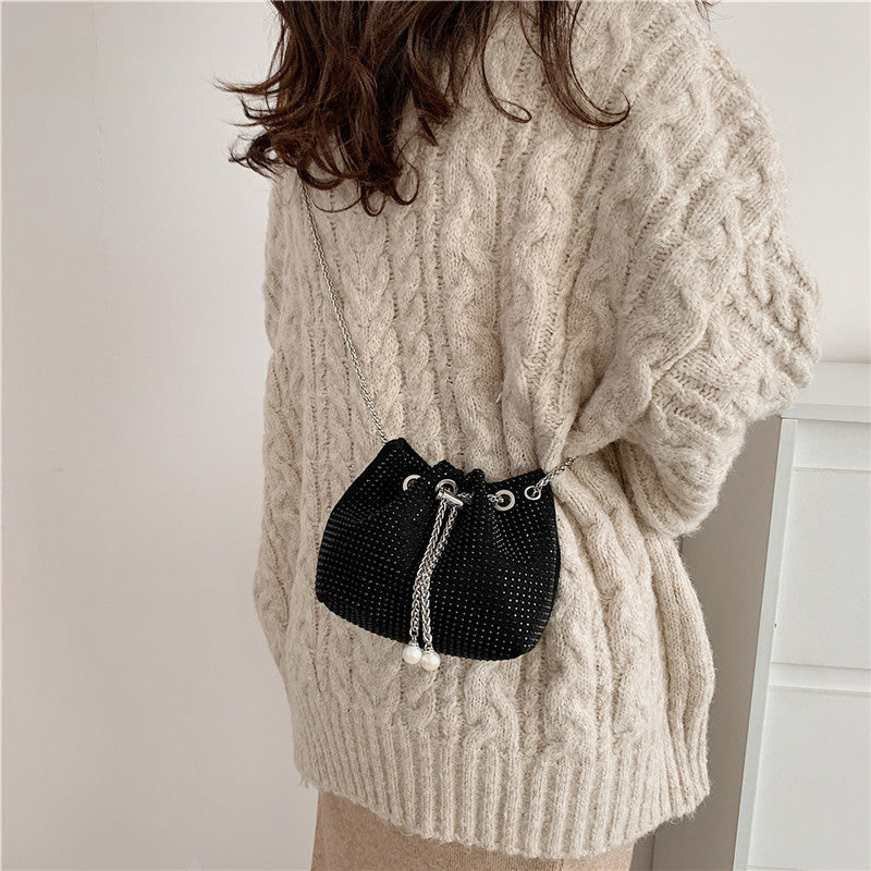 Pearl Chain Korean Style Tassel Shiny Crossbody Bags