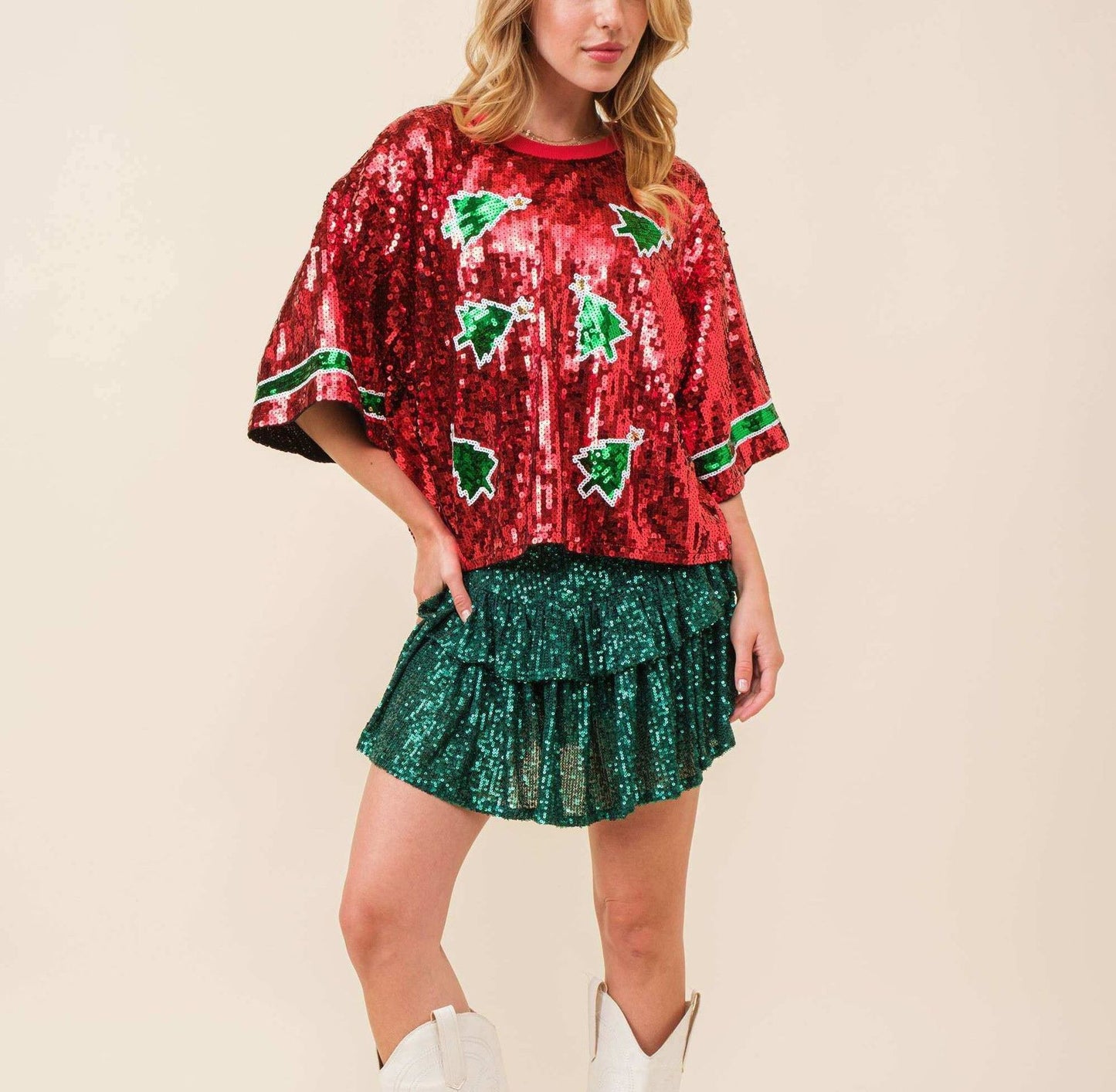 Women's Summer Sequins Loose-fitting T-shirt Round Neck Blouses