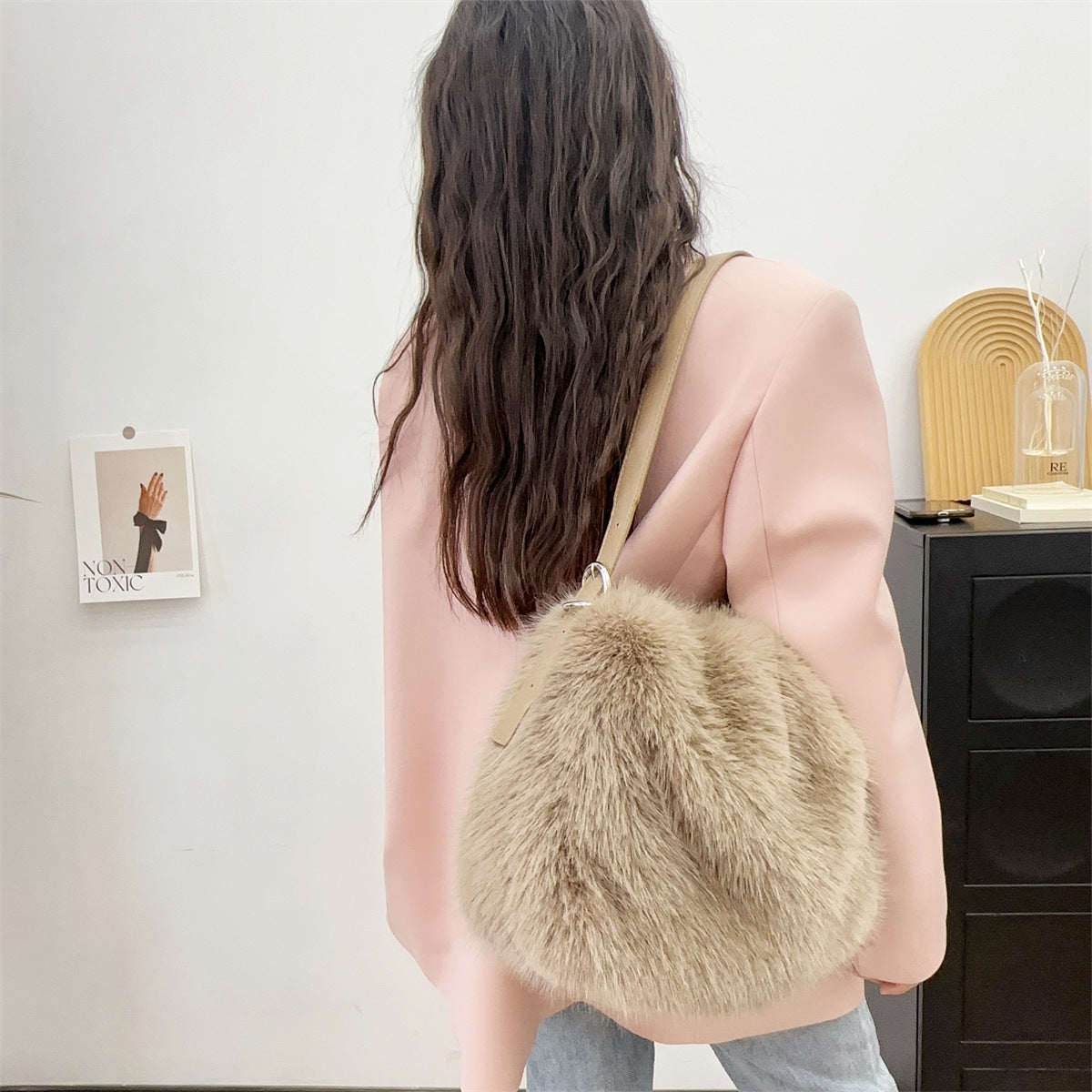 Fox Fur Large Capacity Plush Underarm Shoulder Bags