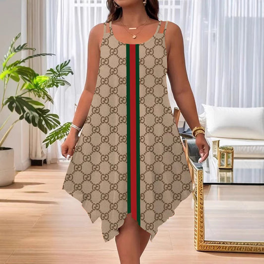 Women's Strap Summer Casual Asymmetric Hem Round Dress