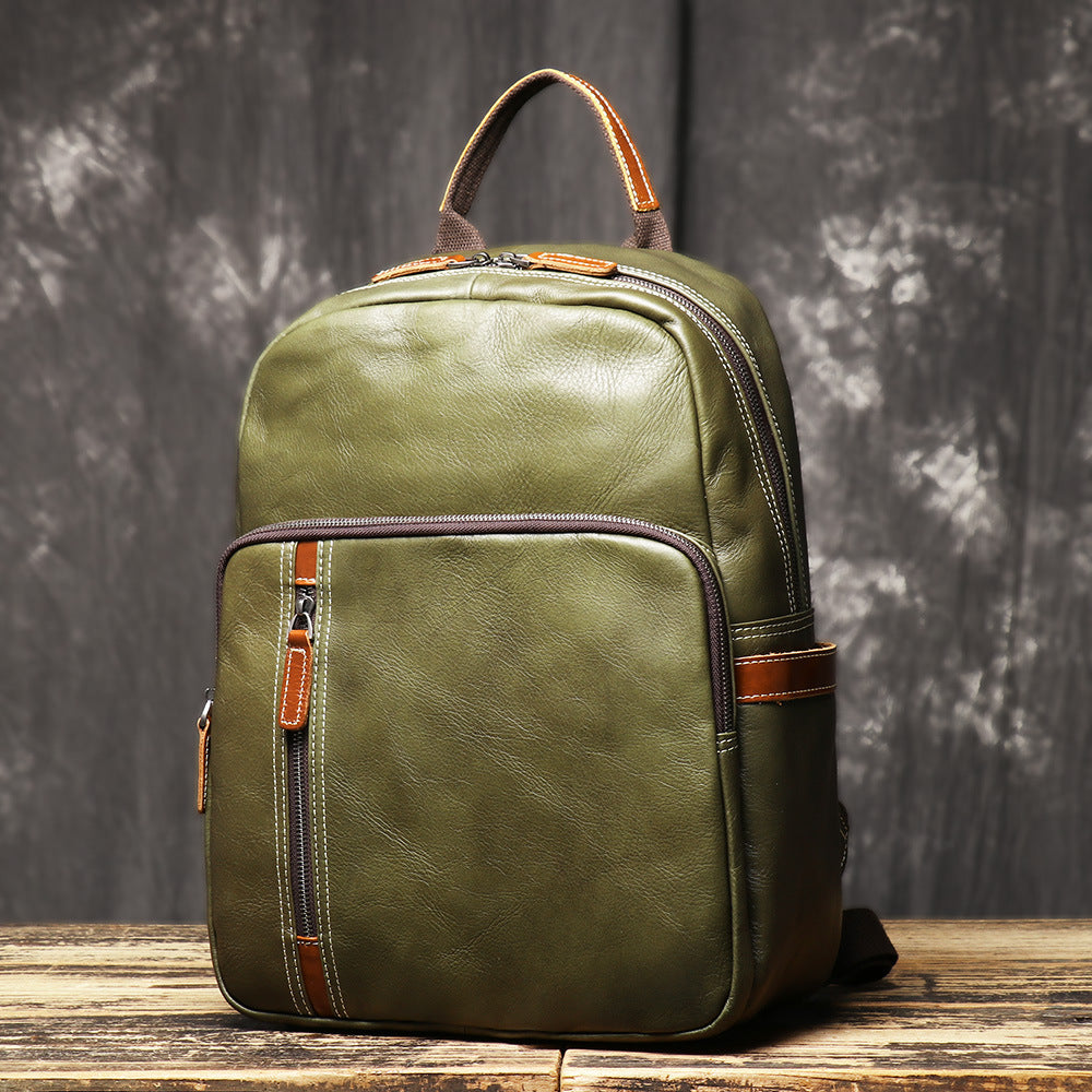 Men's Retro Leather Versatile Cowhide Contrast Color Backpacks