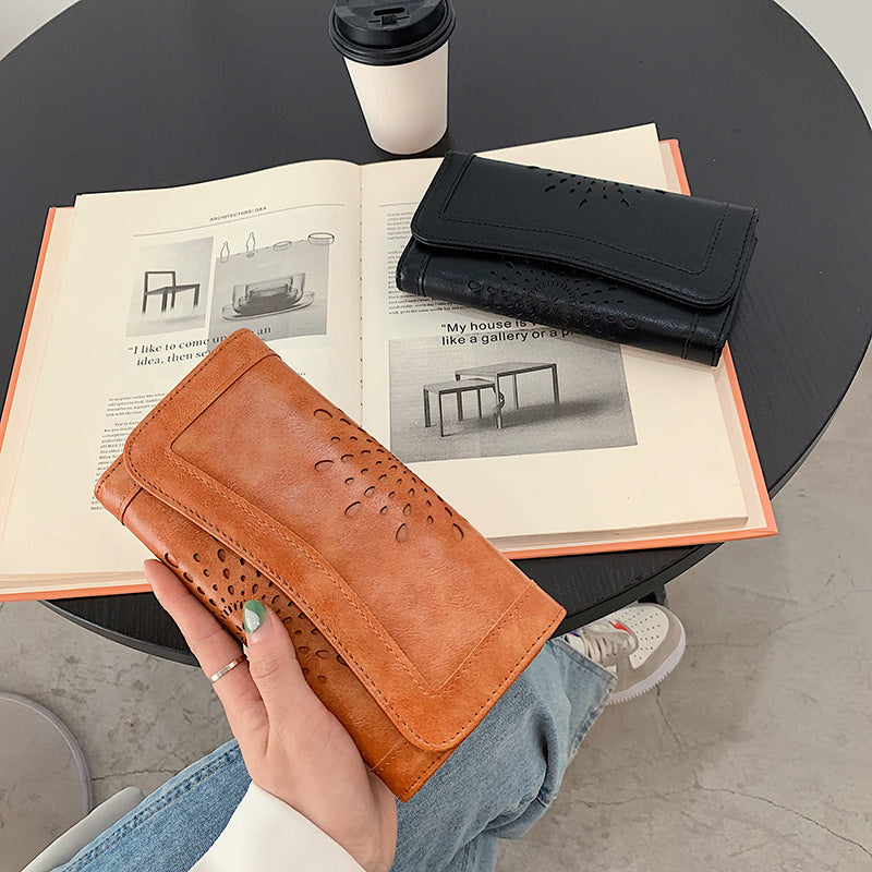 Women's Vintage Oil Wax Clutch Fashion Mid-length Ladies Wallets