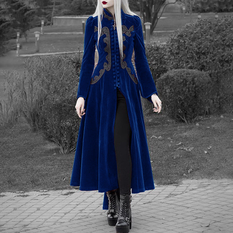 Fashion Printed Ruffled Long Sleeve Stand Dresses