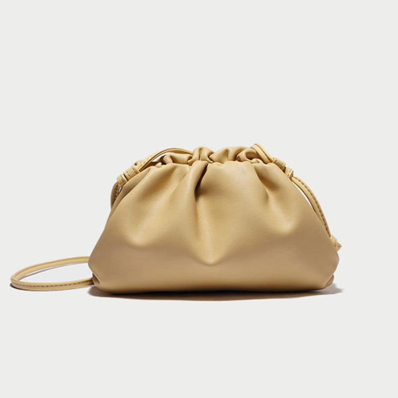 Women's Color Soft Cowhide Pleated Dumpling Fashion Trendy Crossbody Bags