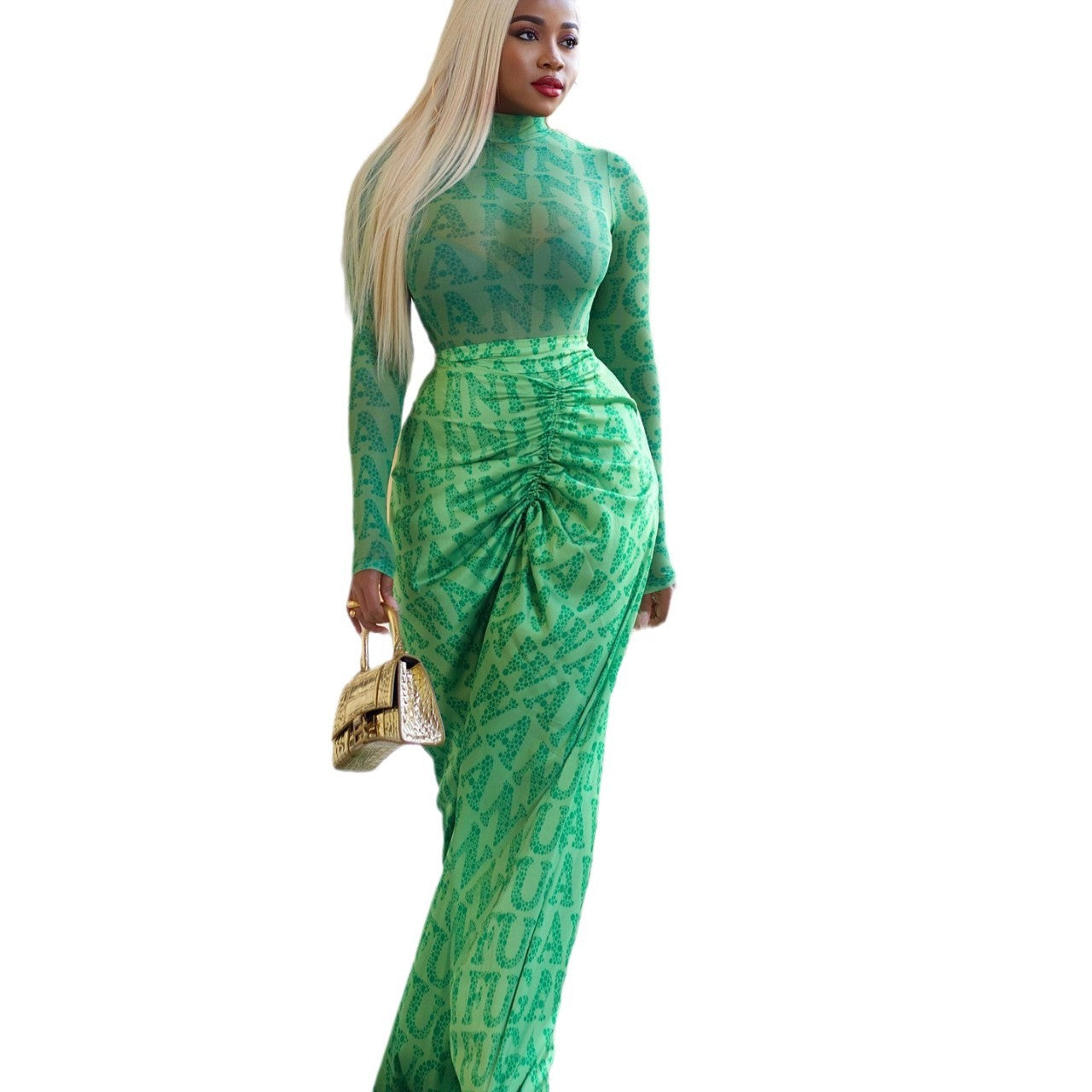 Women's Pleating Slim Fit Long Dress Two-piece Suits
