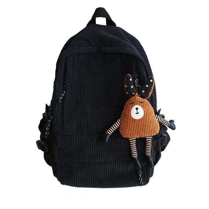 Innovative Corduroy College Solid Color Veet Backpacks