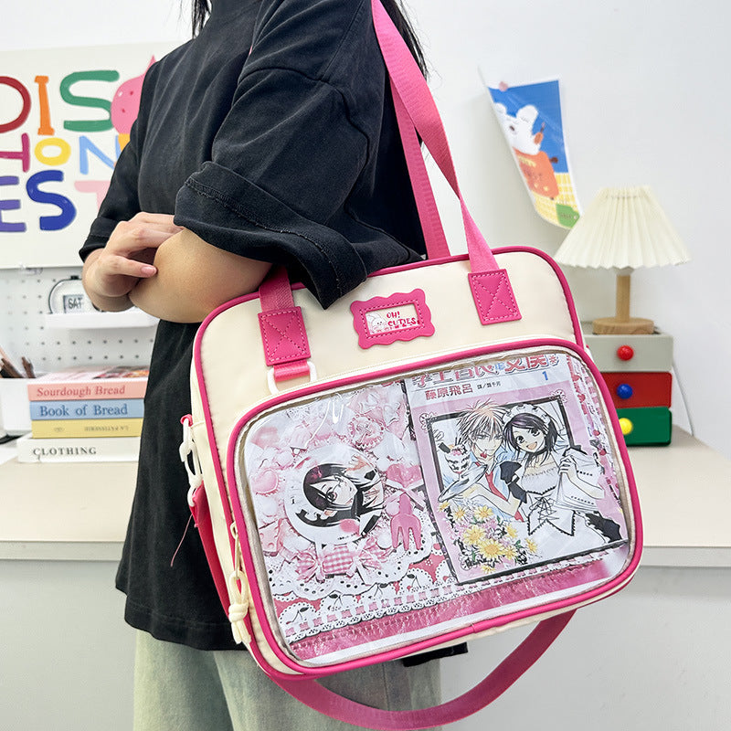 Large Capacity Class Transparent Cartoon Two-dimensional Shoulder Bags