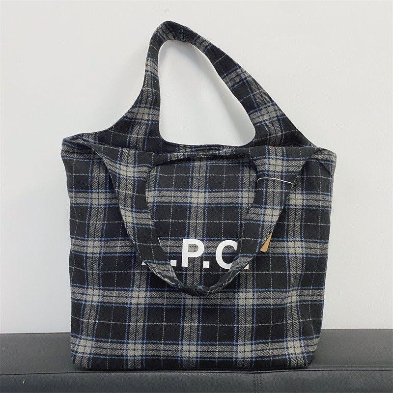 Women's & Men's & Woolen Plaid Printed Canvas Shopping Tote Bags