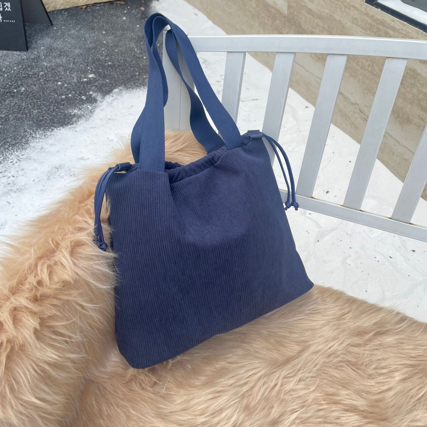 Corduroy Solid Color Simple Large Capacity Shoulder Bags