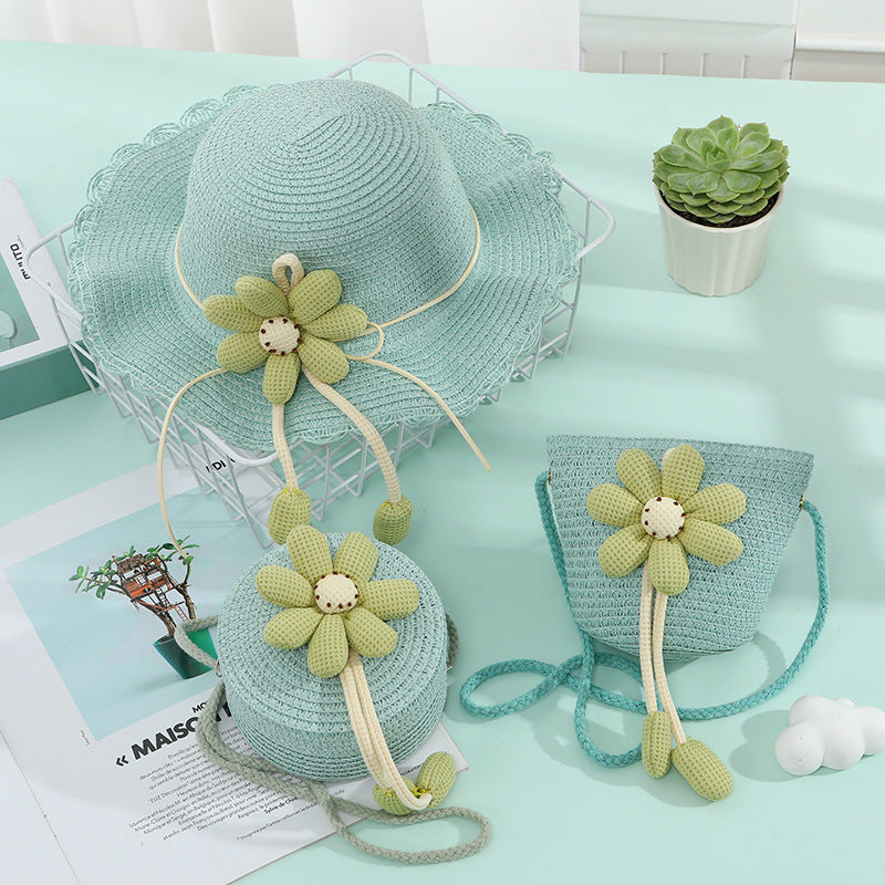 Women's & Children's & Straw Woven Hat Cute Flower Children's Coin Purse