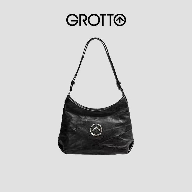Women's Stone Large Sizes Pleated Sheepskin Commute Shoulder Bags