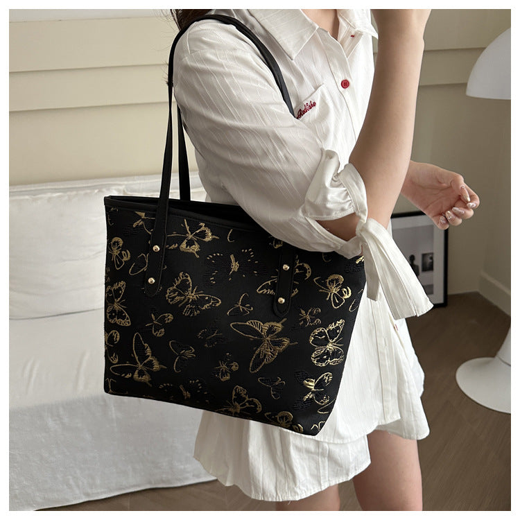 Women's Fashionable Embroidered Butterfly Western Style Large Shoulder Bags