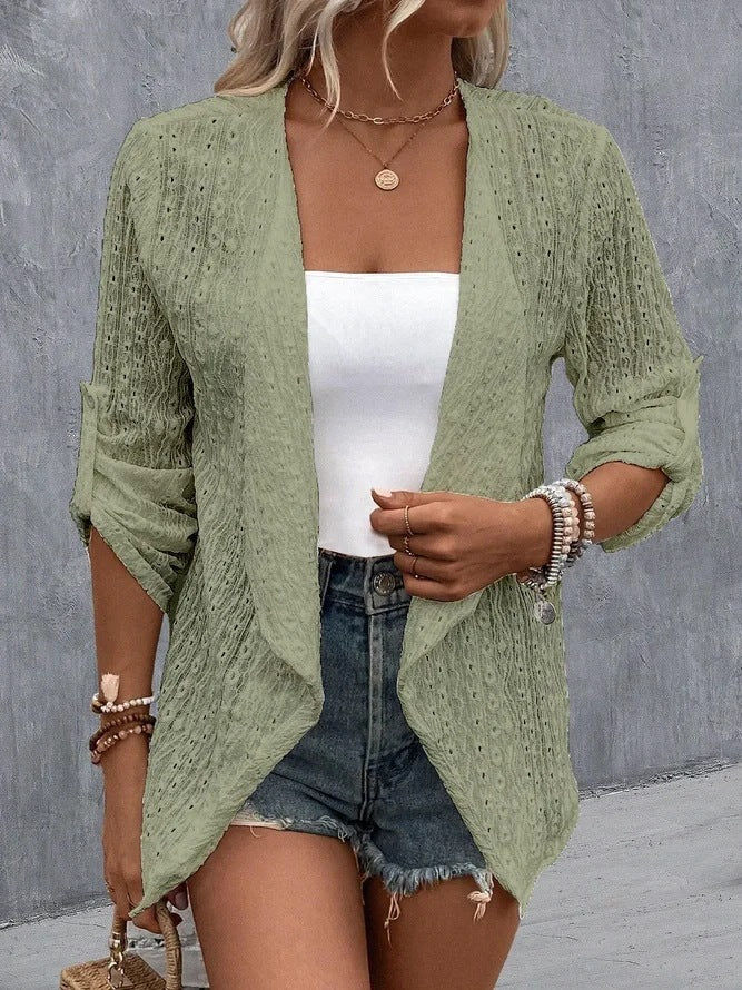 Women's Solid Color Casual Sleeve Middle Button Women's T-shirt