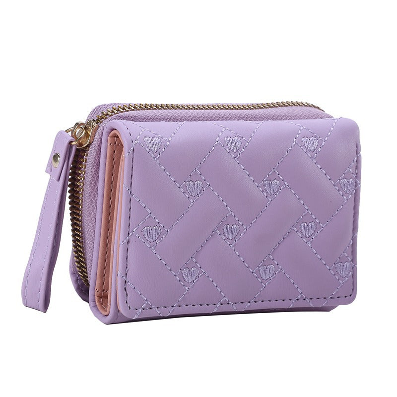 Women's Fashion Embroidery Love Tri Fold Multiple Ladies Wallets