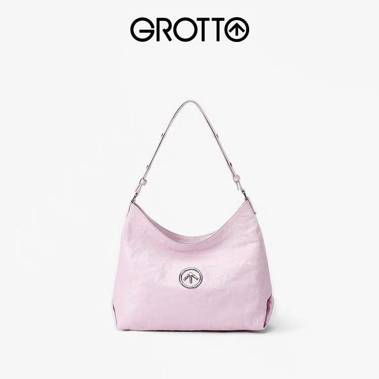 Women's Stone Large Sizes Pleated Sheepskin Commute Shoulder Bags
