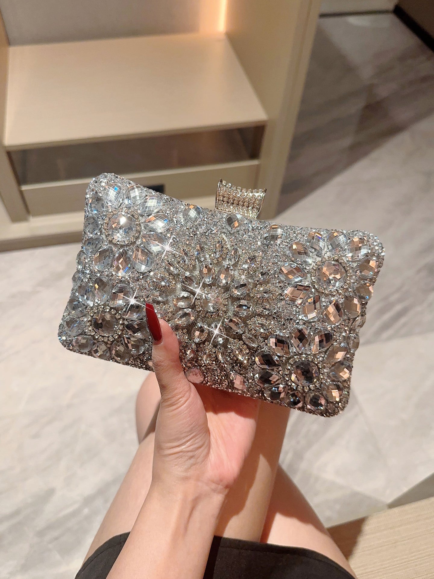 Shiny Sun Rhinestone Box Type Dinner Banquet Evening Bags