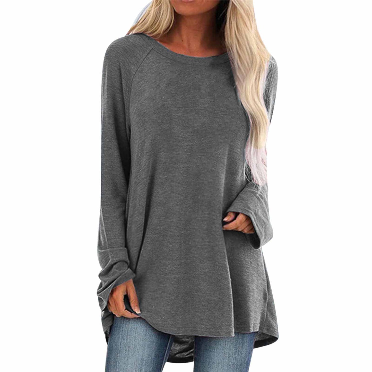 Women's Solid Color Loose Long Sleeves For Women's T-shirt