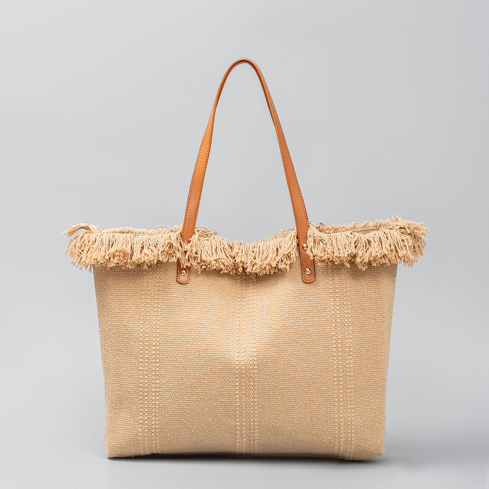 Women's Color Canvas Large Capacity Seaside Holiday Shoulder Bags