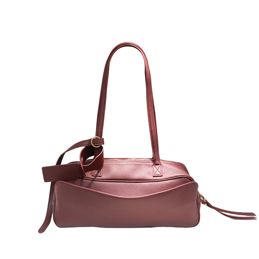 Retro Large Capacity Pillow Litchi Grain Layer Leather Armpit Bags