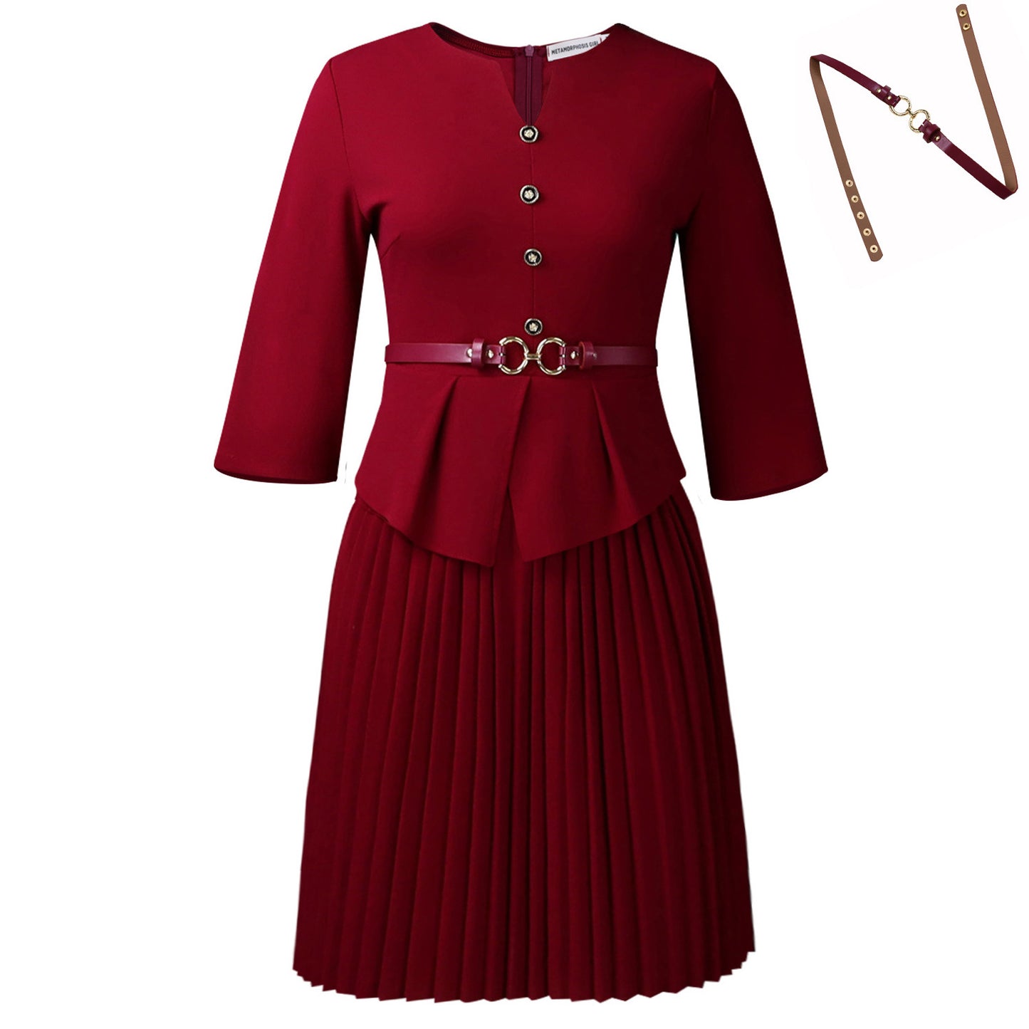 Women's Three-quarter Sleeve Fashionable Elegant Pleated Dress