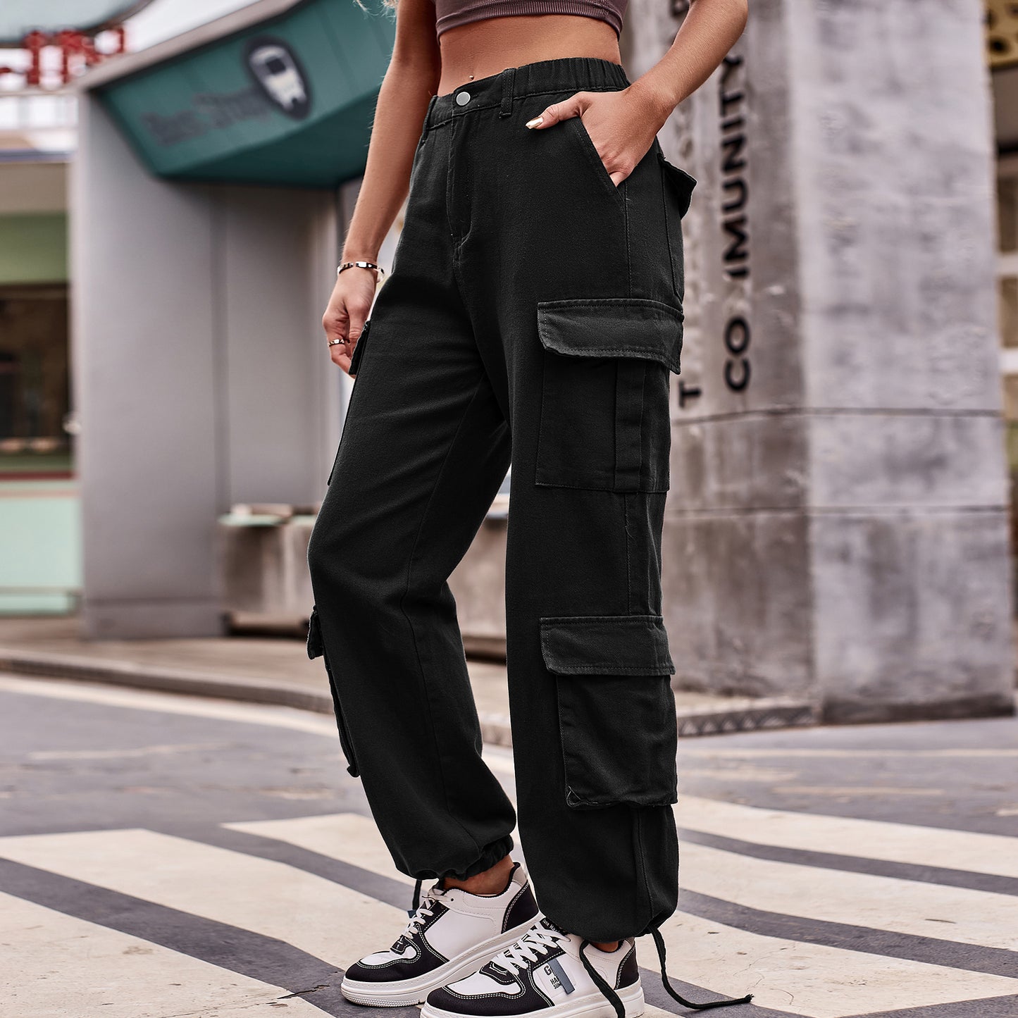 Women's Loose Drawstring Design Denim Overalls Casual Jeans