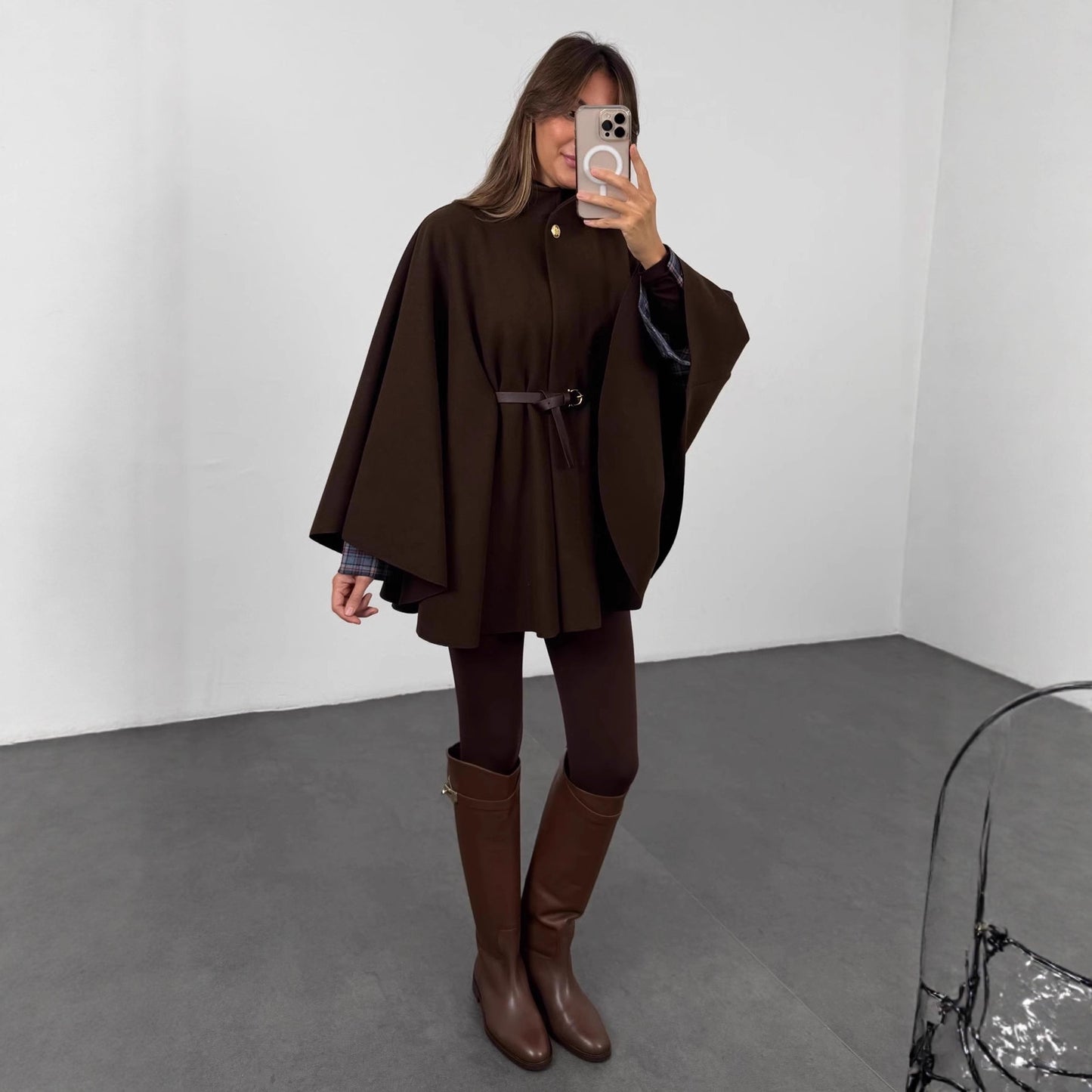 Women's Style Solid Color Waist Tight Woolen Coats