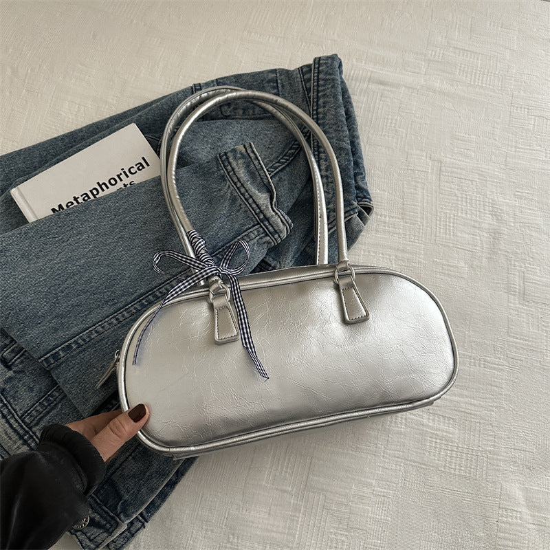 Fashionable Simple Solid Color Ribbon Spring Versatile Underarm Armpit Bags