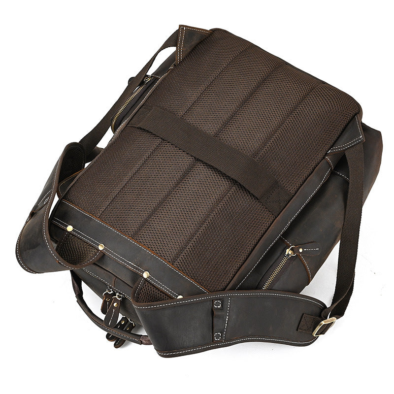 Men's Retro Crazy Horse Leather Cowhide Large Backpacks