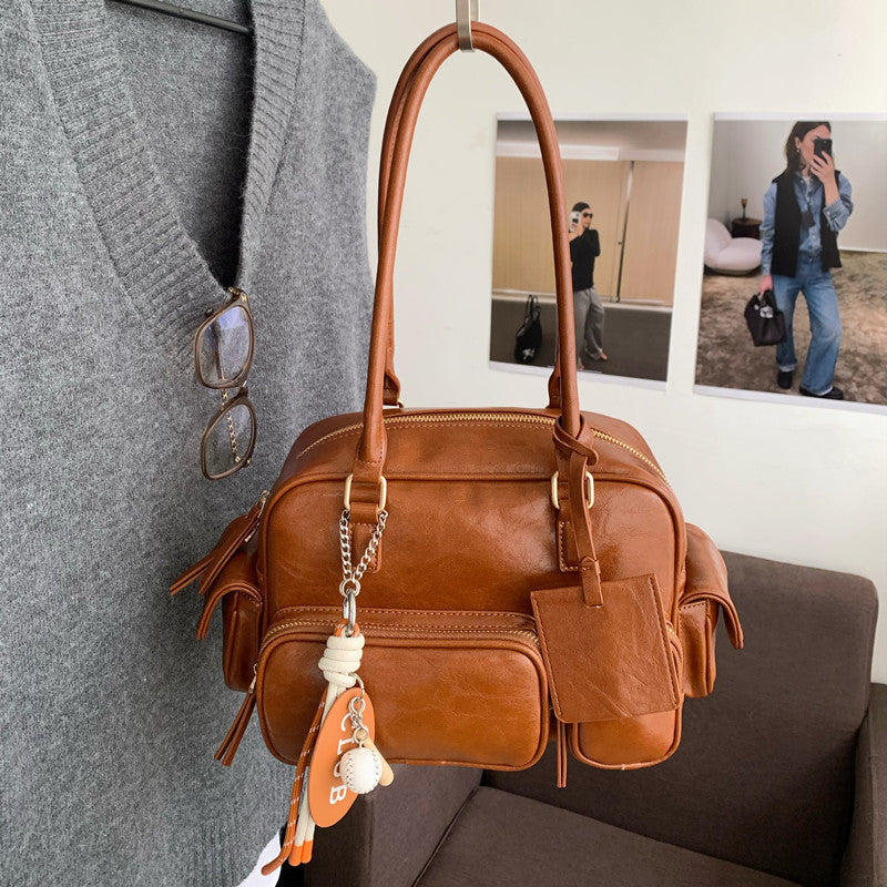 Niche Retro Motorcycle Frosted Suede Underarm Crossbody Bags