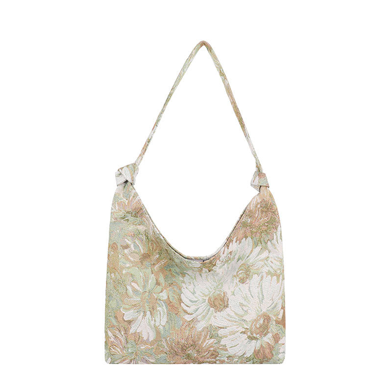 Women's Capacity French Simplicity Canvas Oil Painting Shoulder Bags