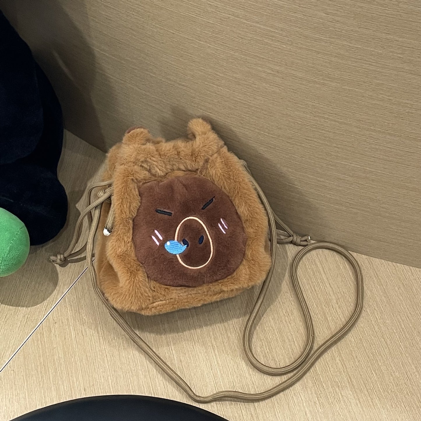 Good-looking Plush Cartoon Drawstring Cute Capybara Stationery Storage Crossbody Bags
