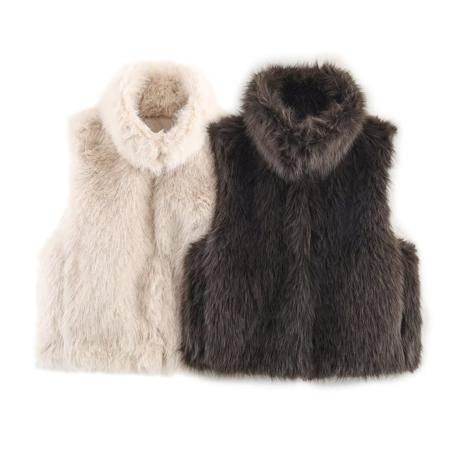 Women's Versatile Stand Collar Artificial Fur Zipper Solid Vests
