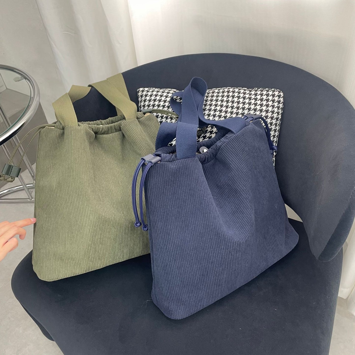 Corduroy Solid Color Simple Large Capacity Shoulder Bags